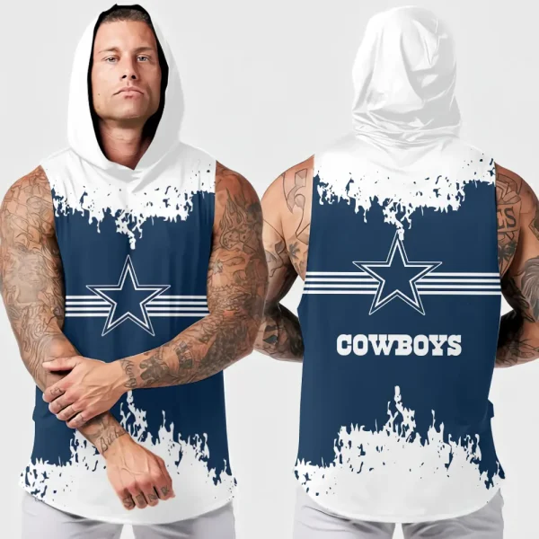 Dallas Cowboys Men's Workout Hooded Tank Top Summer Fitness Training Hoodie Sleeveless style 2025 AZHTT500