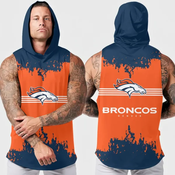 Denver Broncos Men's Workout Hooded Tank Top Summer Fitness Training Hoodie Sleeveless style 2025 AZHTT501