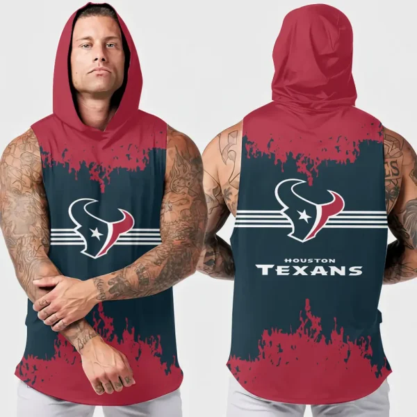 Houston Texans Men's Workout Hooded Tank Top Summer Fitness Training Hoodie Sleeveless style 2025 AZHTT504