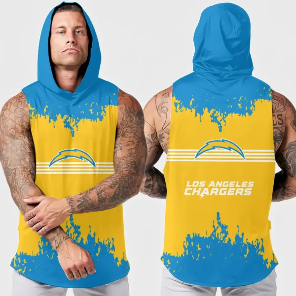 Los Angeles Chargers Men's Workout Hooded Tank Top Summer Fitness Training Hoodie Sleeveless style 2025 AZHTT509