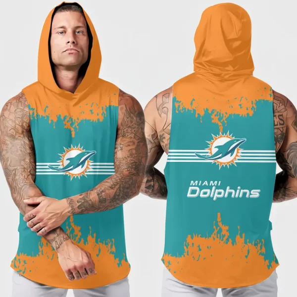 Miami Dolphins Men's Workout Hooded Tank Top Summer Fitness Training Hoodie Sleeveless style 2025 AZHTT511