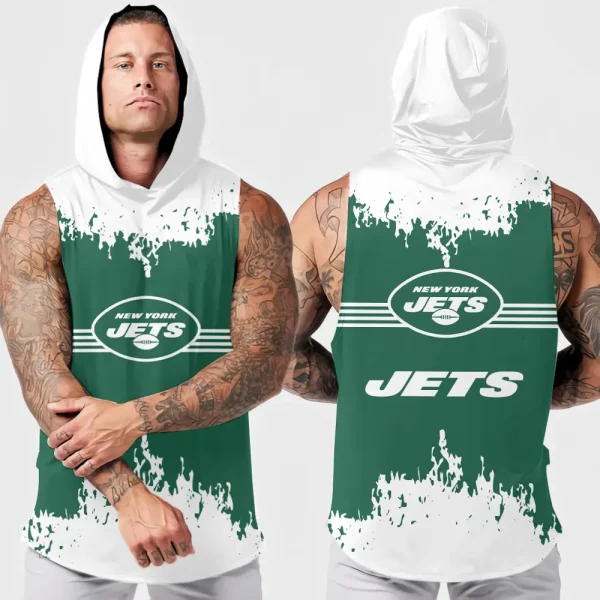 New York Jets Men's Workout Hooded Tank Top Summer Fitness Training Hoodie Sleeveless style 2025 AZHTT516