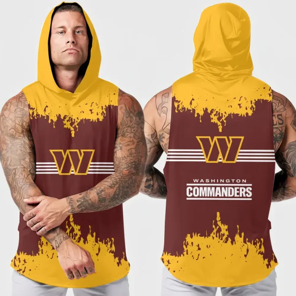 Washington Commanders Men's Workout Hooded Tank Top Summer Fitness Training Hoodie Sleeveless style 2025 AZHTT523