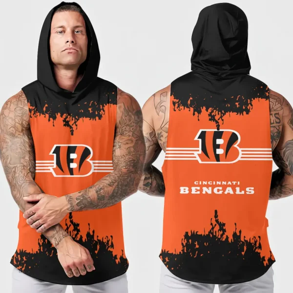 Cincinnati Bengals Men's Workout Hooded Tank Top Summer Fitness Training Hoodie Sleeveless style 2025 AZHTT498