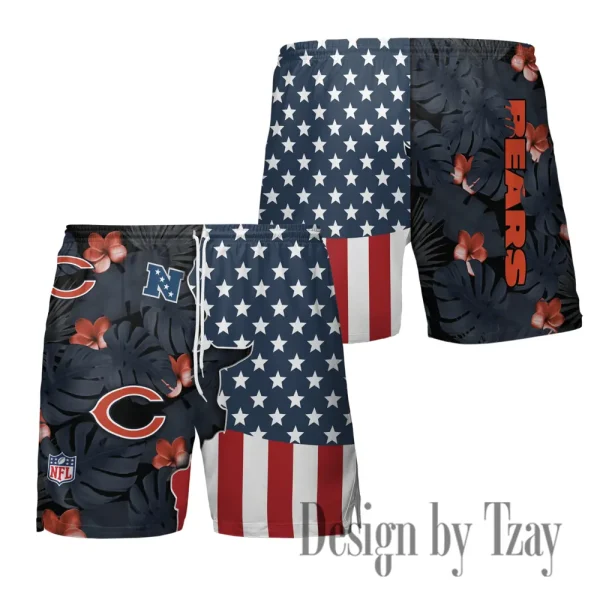Chicago Bears Men's American Flag Board Shorts BGSHORT449