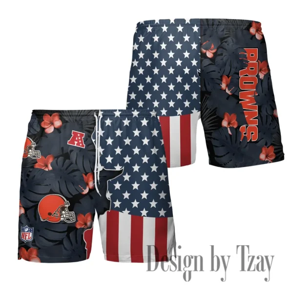 Cleveland Browns Men's American Flag Board Shorts BGSHORT451