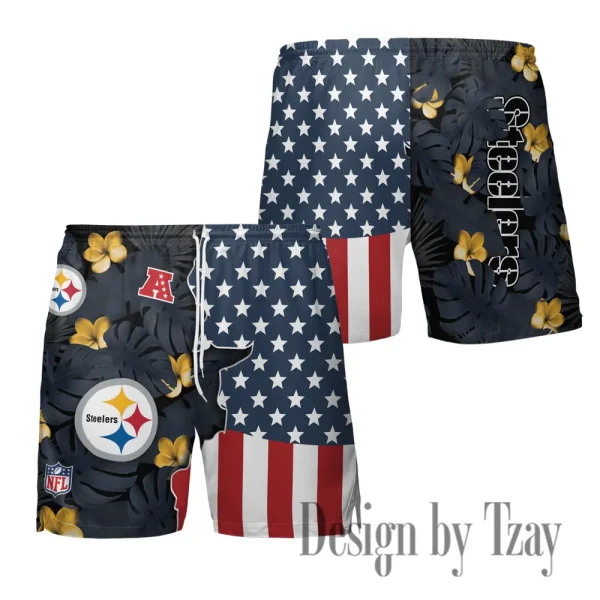 Pittsburgh Steelers Men's American Flag Board Shorts BGSHORT470