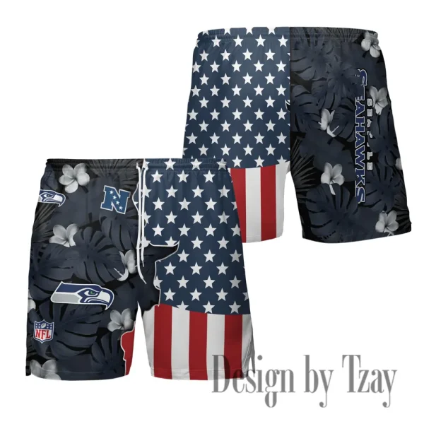 Seattle Seahawks Men's American Flag Board Shorts BGSHORT472