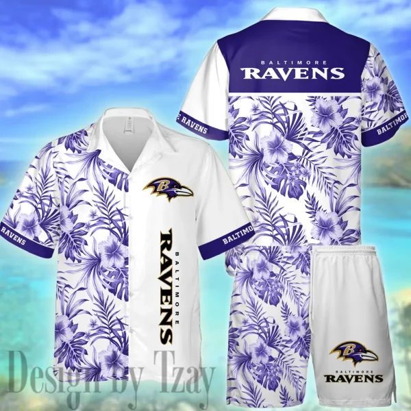 Baltimore Ravens Casual Men's Hawaiian Shirt And Shorts 3D Printed New AZHWS1123