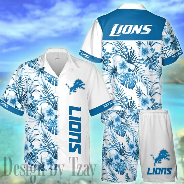 Detroit Lions Casual Men's Hawaiian Shirt And Shorts 3D Printed New AZHWS1131 - Image 2