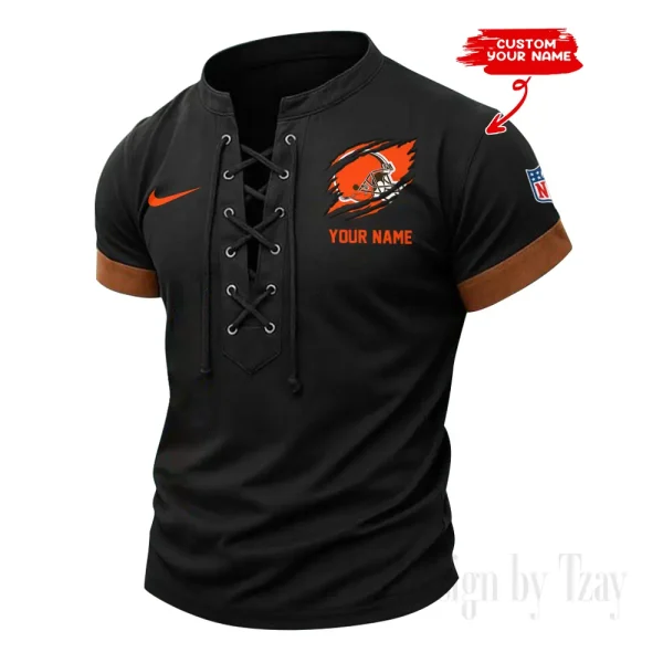 Cleveland Browns Men Casual Lace-up Short Sleeve T-shirt New Design 2025 SPTMLUSTS136