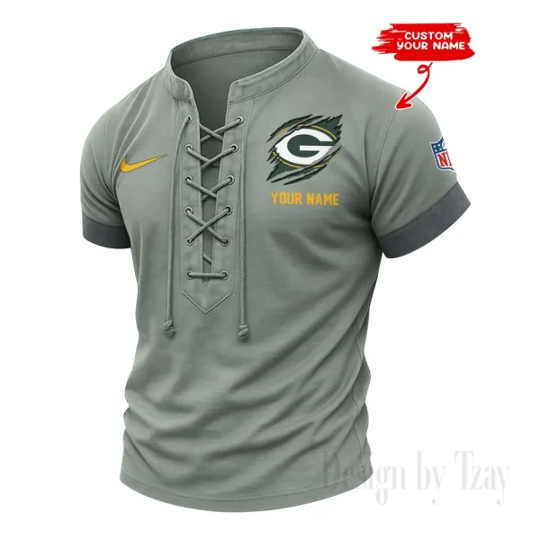 Green Bay Packers Men Casual Lace-up Short Sleeve T-shirt New Design 2025 SPTMLUSTS140 - Image 2