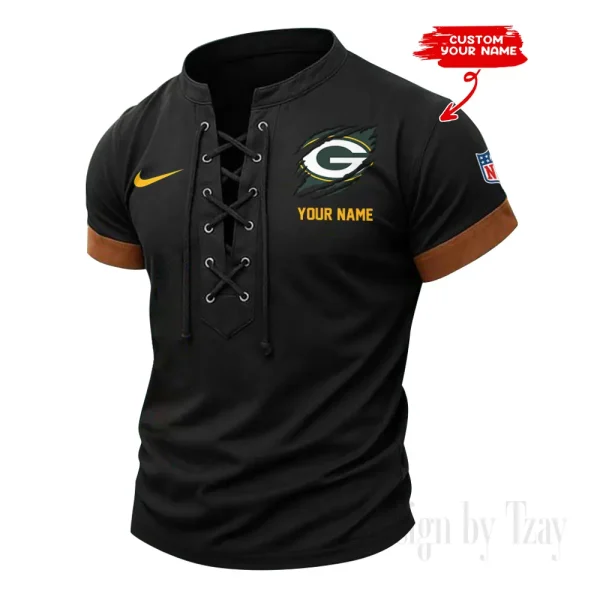 Green Bay Packers Men Casual Lace-up Short Sleeve T-shirt New Design 2025 SPTMLUSTS140 - Image 3