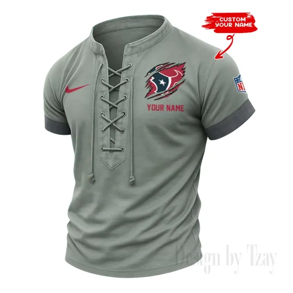 Houston Texans Men Casual Lace-up Short Sleeve T-shirt New Design 2025 SPTMLUSTS141 - Image 2