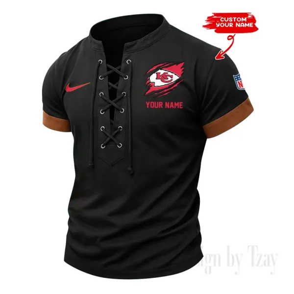 Kansas City Chiefs Men Casual Lace-up Short Sleeve T-shirt New Design 2025 SPTMLUSTS144