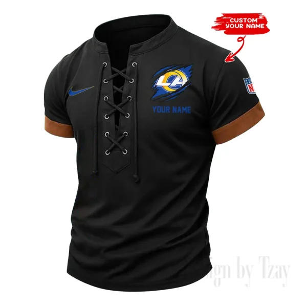 Los Angeles Rams Men Casual Lace-up Short Sleeve T-shirt New Design 2025 SPTMLUSTS147