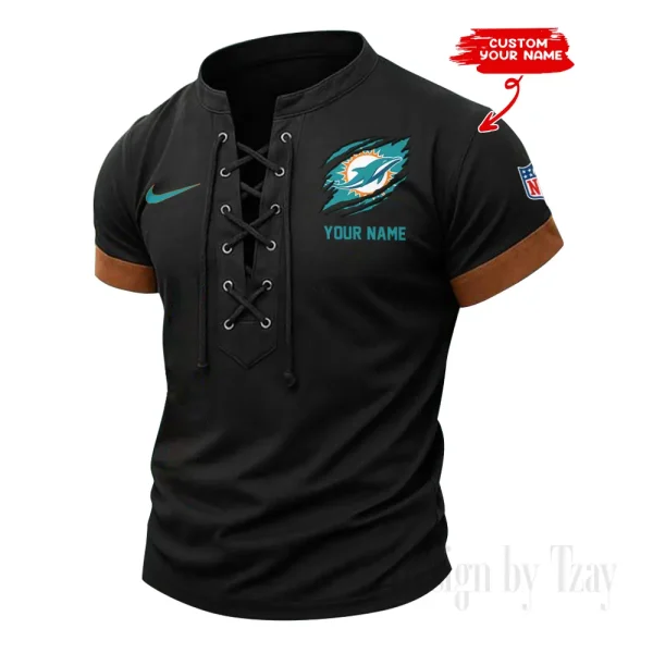 Miami Dolphins Men Casual Lace-up Short Sleeve T-shirt New Design 2025 SPTMLUSTS148