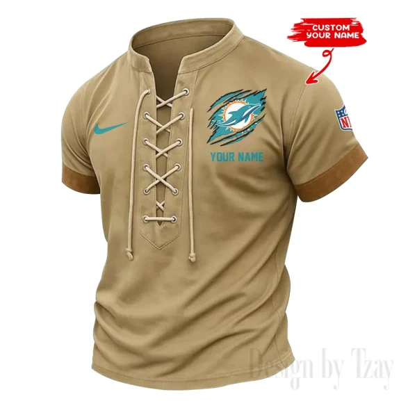 Miami Dolphins Men Casual Lace-up Short Sleeve T-shirt New Design 2025 SPTMLUSTS148 - Image 2