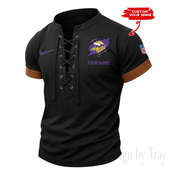 Minnesota Vikings Men Casual Lace-up Short Sleeve T-shirt New Design 2025 SPTMLUSTS149