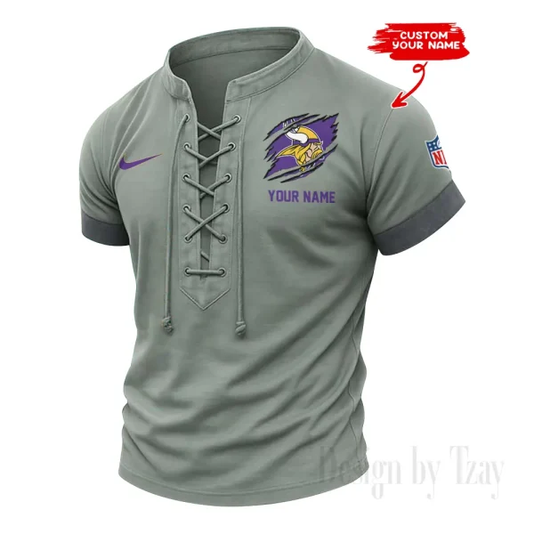 Minnesota Vikings Men Casual Lace-up Short Sleeve T-shirt New Design 2025 SPTMLUSTS149 - Image 2