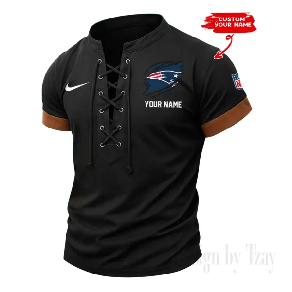 New England Patriots Men Casual Lace-up Short Sleeve T-shirt New Design 2025 SPTMLUSTS150