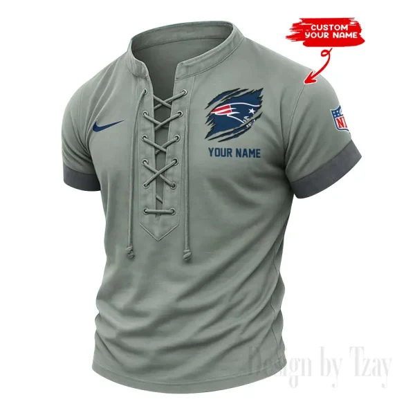 New England Patriots Men Casual Lace-up Short Sleeve T-shirt New Design 2025 SPTMLUSTS150 - Image 2