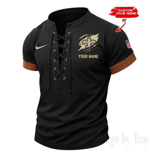 New Orleans Saints Men Casual Lace-up Short Sleeve T-shirt New Design 2025 SPTMLUSTS151