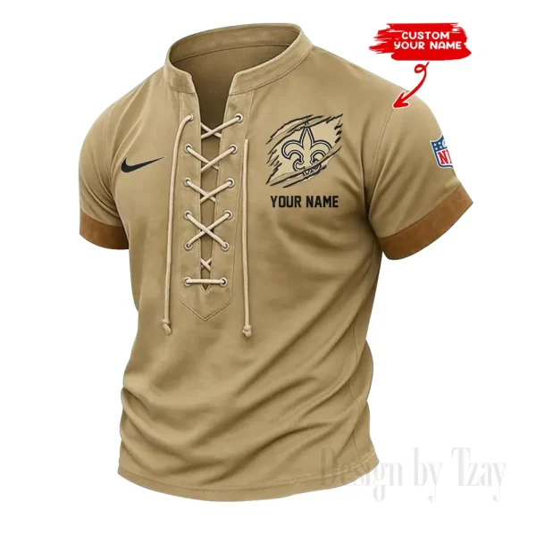New Orleans Saints Men Casual Lace-up Short Sleeve T-shirt New Design 2025 SPTMLUSTS151 - Image 2