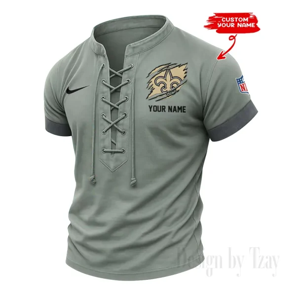 New Orleans Saints Men Casual Lace-up Short Sleeve T-shirt New Design 2025 SPTMLUSTS151 - Image 3