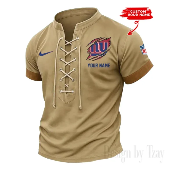 New York Giants Men Casual Lace-up Short Sleeve T-shirt New Design 2025 SPTMLUSTS152
