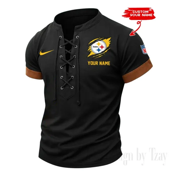 Pittsburgh Steelers Men Casual Lace-up Short Sleeve T-shirt New Design 2025 SPTMLUSTS155