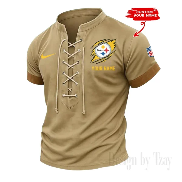 Pittsburgh Steelers Men Casual Lace-up Short Sleeve T-shirt New Design 2025 SPTMLUSTS155 - Image 2