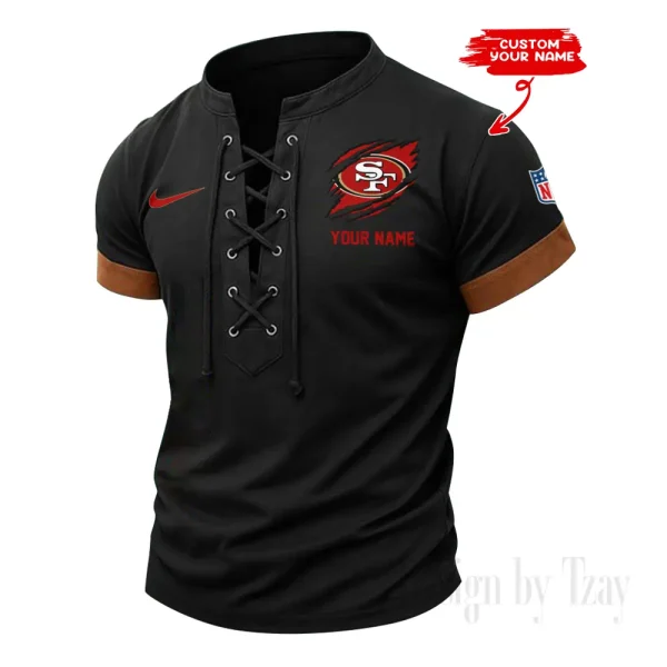 San Francisco 49ers Men Casual Lace-up Short Sleeve T-shirt New Design 2025 SPTMLUSTS156