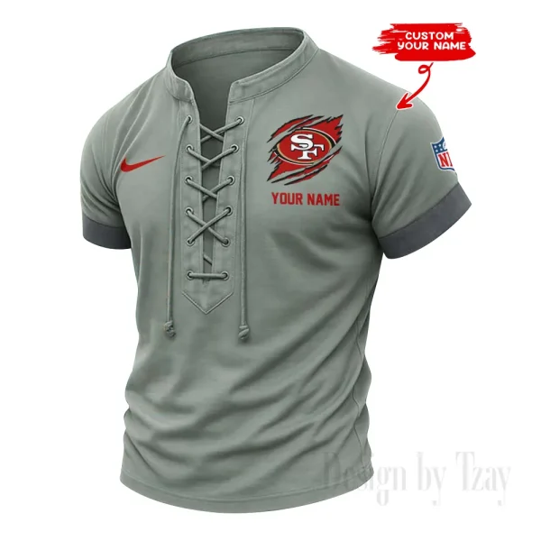 San Francisco 49ers Men Casual Lace-up Short Sleeve T-shirt New Design 2025 SPTMLUSTS156 - Image 3