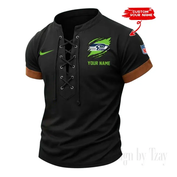 Seattle Seahawks Men Casual Lace-up Short Sleeve T-shirt New Design 2025 SPTMLUSTS157