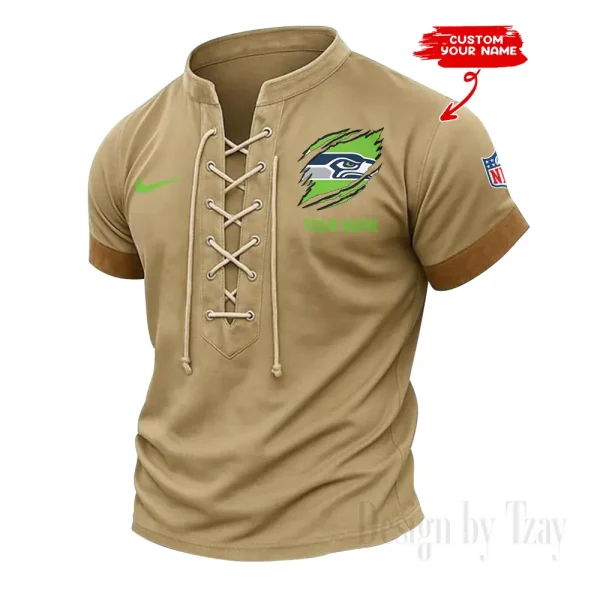 Seattle Seahawks Men Casual Lace-up Short Sleeve T-shirt New Design 2025 SPTMLUSTS157 - Image 2