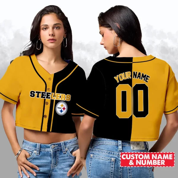 Pittsburgh Steelers NFL Woman Croptop Baseball Jersey 98CRTBJS153