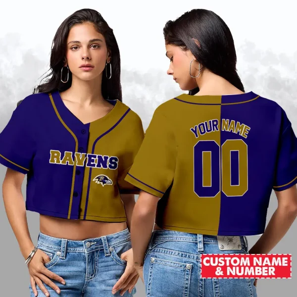 Baltimore Ravens NFL Woman Croptop Baseball Jersey 98CRTBJS161