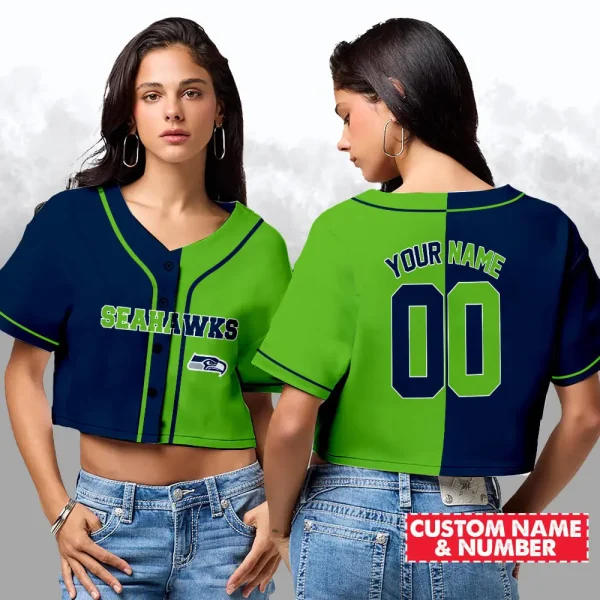 Seattle Seahawks NFL Woman Croptop Baseball Jersey 98CRTBJS163