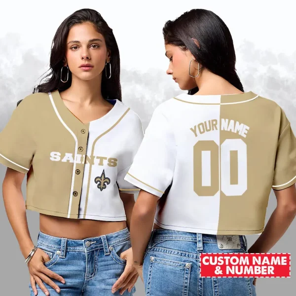 New Orleans Saints NFL Woman Croptop Baseball Jersey 98CRTBJS168