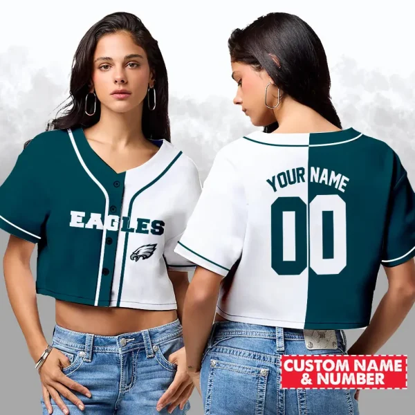 Philadelphia Eagles NFL Woman Croptop Baseball Jersey 98CRTBJS169