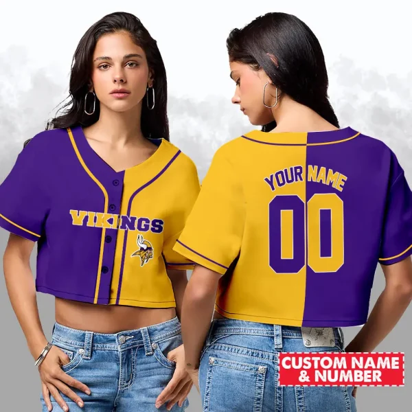 Minnesota Vikings NFL Woman Croptop Baseball Jersey 98CRTBJS181