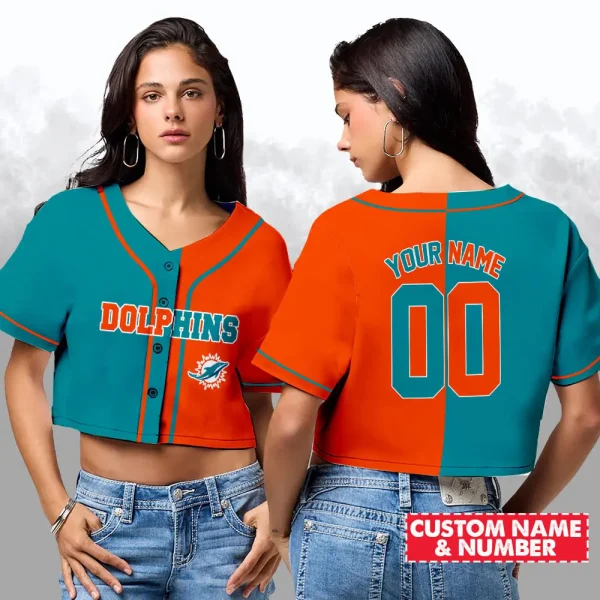 Miami Dolphins NFL Woman Croptop Baseball Jersey 98CRTBJS183