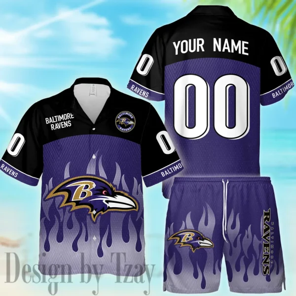 Baltimore Ravens Casual Men's Hawaiian Shirt And Shorts 3D Printed New AZHWS1155