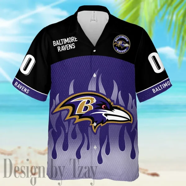 Baltimore Ravens Casual Men's Hawaiian Shirt And Shorts 3D Printed New AZHWS1155 - Image 2