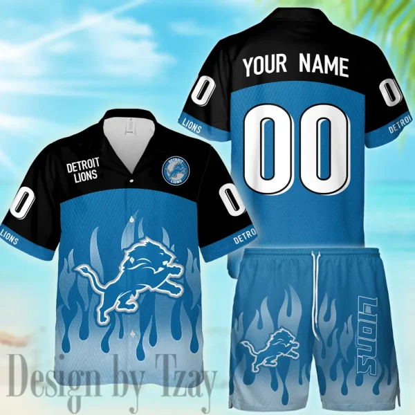 Detroit Lions Casual Men's Hawaiian Shirt And Shorts 3D Printed New AZHWS1163