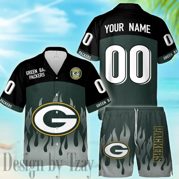 Green Bay Packers Casual Men's Hawaiian Shirt And Shorts 3D Printed New AZHWS1164