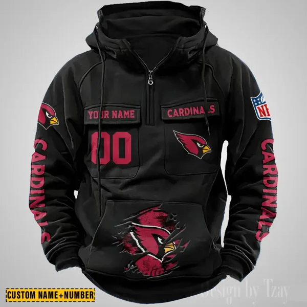 Arizona Cardinals NFL Multi Pocket Zipper Retro Hoodie AZVMHD830