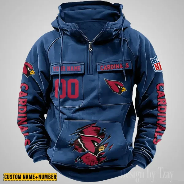 Arizona Cardinals NFL Multi Pocket Zipper Retro Hoodie AZVMHD830 - Image 2