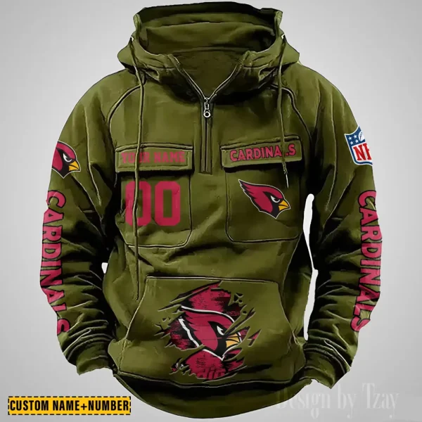 Arizona Cardinals NFL Multi Pocket Zipper Retro Hoodie AZVMHD830 - Image 3